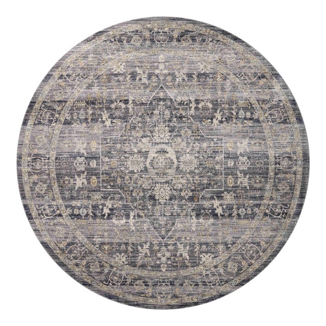 Jean Stoffer x Loloi Katherine Midnight/ Tobacco 7'-10" x 7'-10" Round Area Rug For Sale