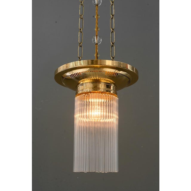 Metal Art Deco Chandeliers with Glass Sticks, Vienna, 1920s, Set of 2 For Sale - Image 7 of 18