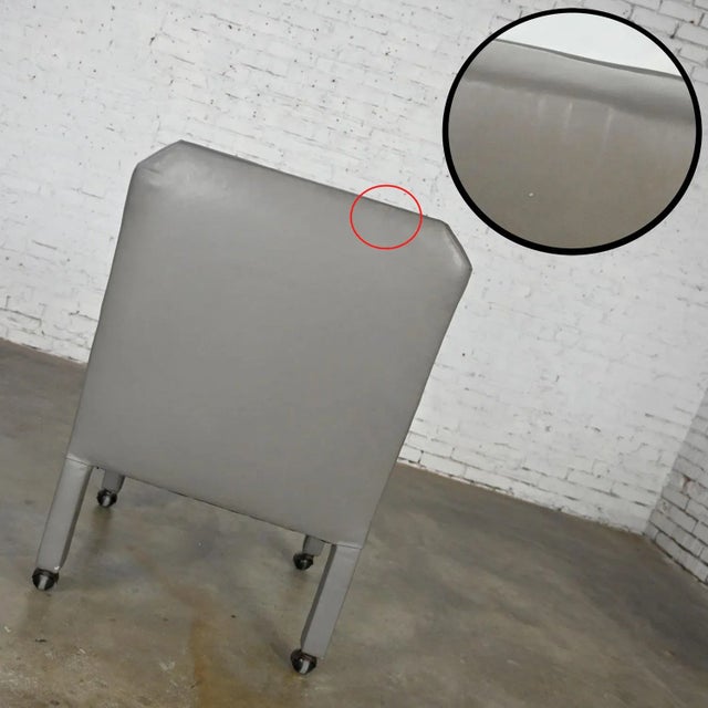 Modern Gray Faux Leather Modified Parsons Style Armed Accent Chair on Casters For Sale - Image 12 of 17