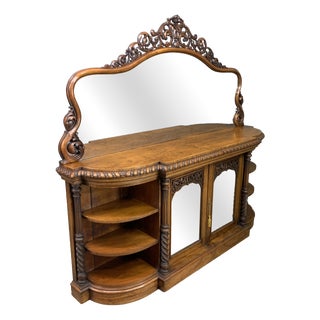 Large Victorian Burr Walnut Mirror with Chiffonier, 1855 For Sale