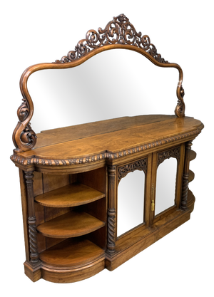 Large Victorian Burr Walnut Mirror with Chiffonier, 1855