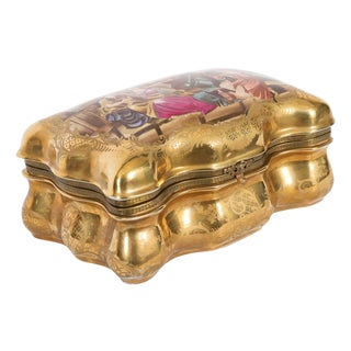 Large Antique French Sevres Golden Porcelain Casket, 1800s For Sale