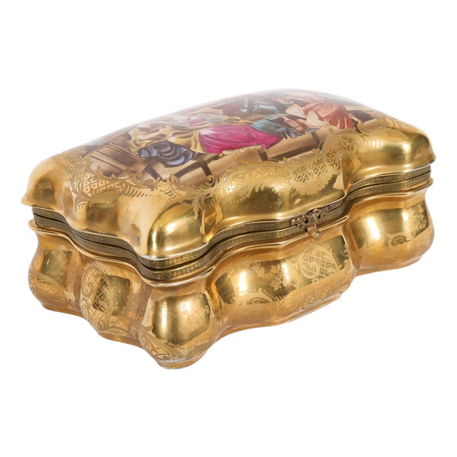 Large Antique French Sevres Golden Porcelain Casket, 1800s For Sale