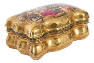 Large Antique French Sevres Golden Porcelain Casket, 1800s