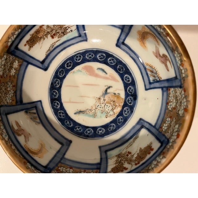 Antique Colored Imari Bowl With Gold Edge and Detailed Painting - Horse in Center For Sale - Image 18 of 18