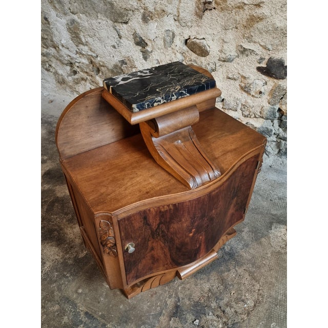 French Art Deco Bedside Cabinet with Marble Top, 1930 For Sale - Image 16 of 18