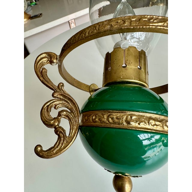 Pair Italian Green & Brass Faux Oil Lamp Wall Sconces For Sale - Image 13 of 18