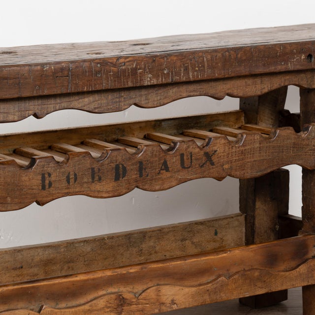 Brown ​​​​​​​Rustic Antique Carpenters Workbench Console Table With Wine Rack From France For Sale - Image 8 of 14