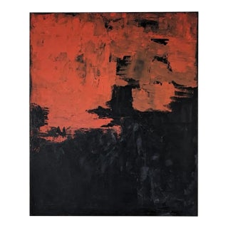 Large Abstract Mixed Media Painting in Red & Black by Kathyrn Henneman, 60” X 48” For Sale