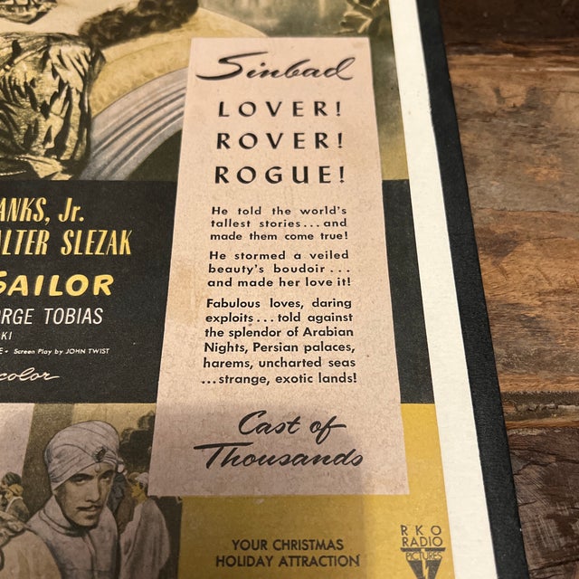 American Vintage Hollywood Movie Lobby Card, Sinbad the Sailor 1947 For Sale - Image 3 of 7