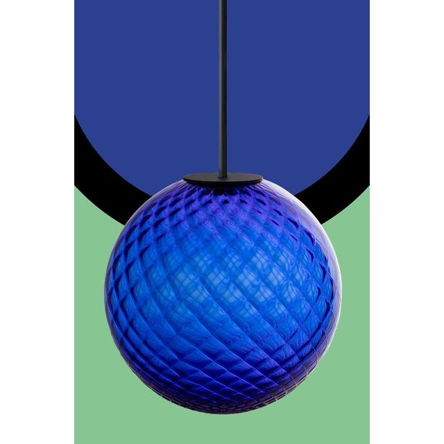 Cobalt Blue Glass Globe Brass Big Chain Empoli Pendant by Magic Circus Editions For Sale - Image 13 of 15