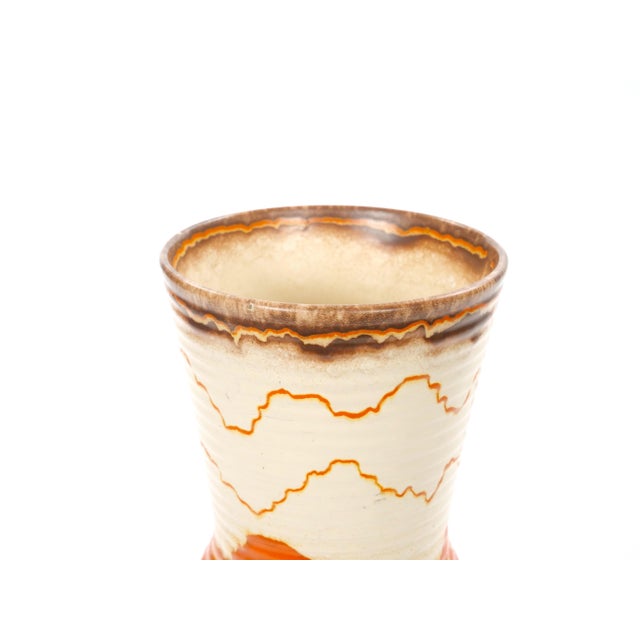 Contemporary Mid-Century West German Glazed Porcelain Vase, Orange, Eggshell & Brown 10" Tall For Sale - Image 3 of 9
