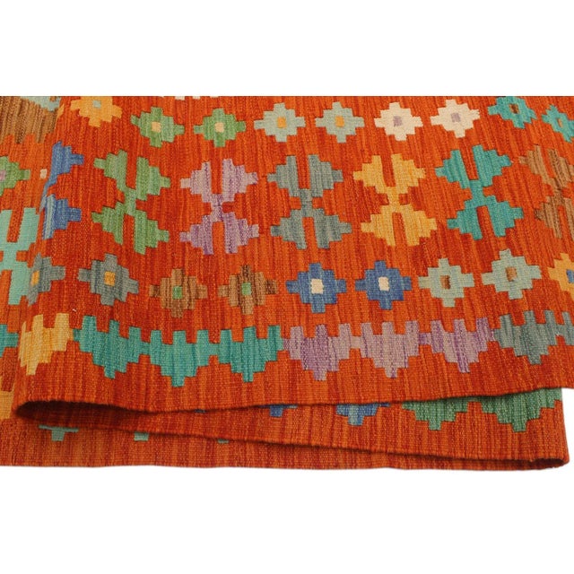 1990s 1990s 1990s Tribal Kilim Rust Blue Wool Rug - 8'2" X 9'11" For Sale - Image 5 of 7