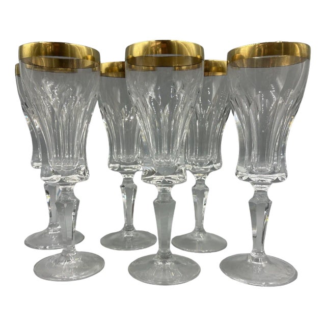 Wine Glasses with 18K Gold Rim by Franz Kaspar for Glashütte, 1950s, Set of 6 For Sale