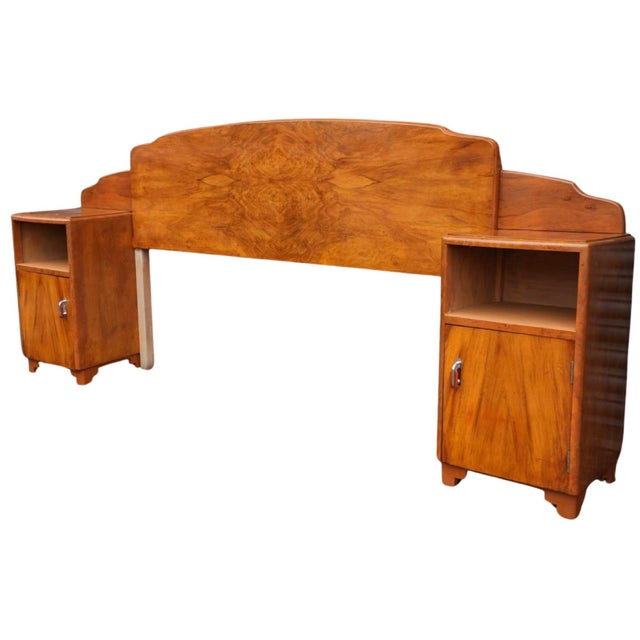 Art Deco Walnut Headboard with Bedside Cabinets, 1930s For Sale - Image 3 of 10