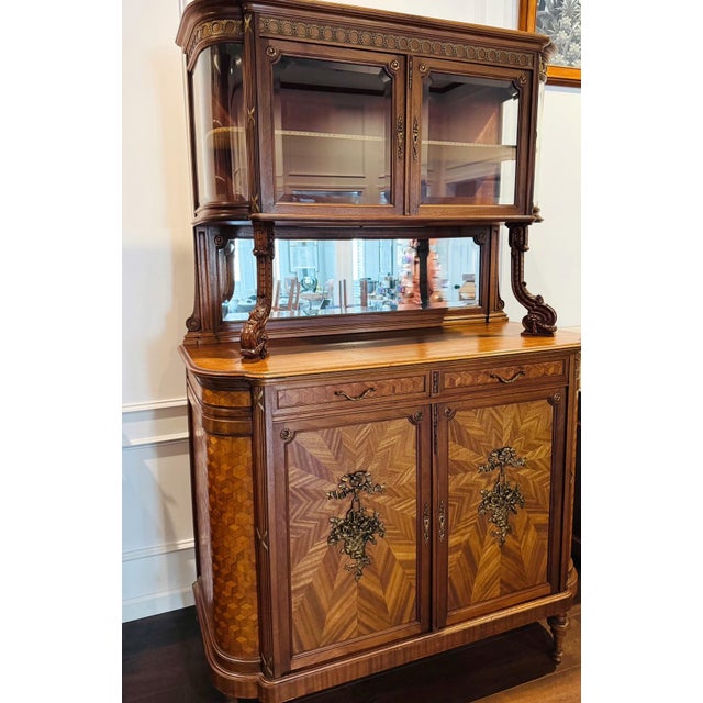 Late 19th Century French Louis XVI-style Buffet À Deux Corps Two-Piece Cabinet For Sale - Image 4 of 11