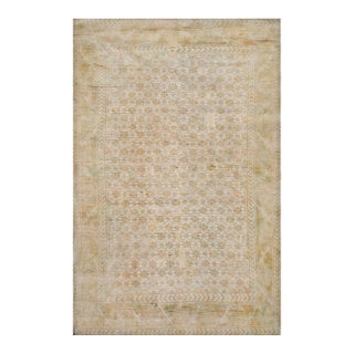 1930s Ivory Floral Antique Indian Agra Rug 4'0" X 6'0". Knotted Pile Cotton Carpet For Sale