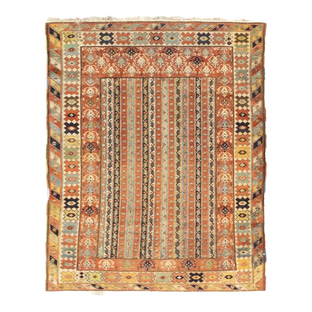 Late 18th Century Antique Turkish Milas Rug 3'9'' x 4'6'' For Sale