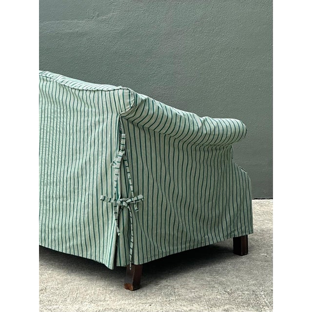 Green Vintage Striped Slip Covered Camelback Loveseat For Sale - Image 8 of 18