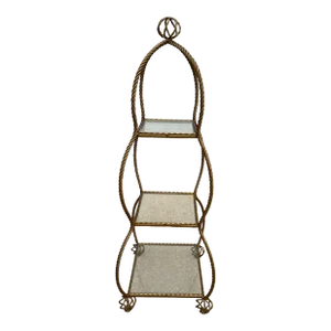 1970s Vintage Hollywood Regency Gold 3 Tier Rope Etagere