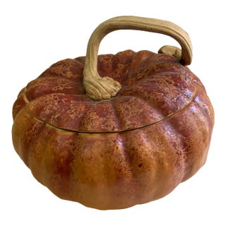Large Artisan Majolica Pumpkin Tureen - Callaway Gardens '95 For Sale