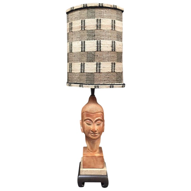 Buddhist Table Lamp With Tribal Shade For Sale