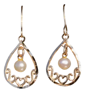 The Pala: Yellow Gold Dangler Earrings with Pearl, 2 Pieces