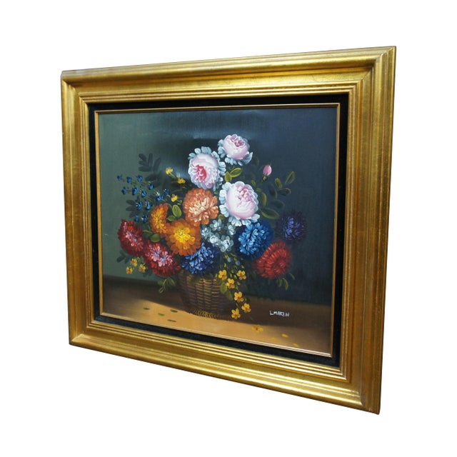 Contemporary Late 20th Century L. Martin Floral Botanical Still Life Bouquet of Flowers Oil Painting on Canvas, Framed For Sale - Image 3 of 11