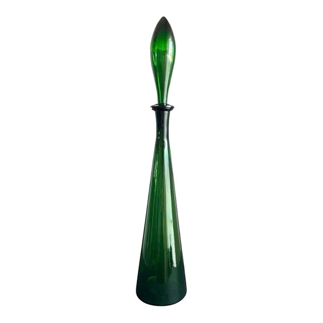Empoli Genie Bottle Green XL 29" MCM Italian Art Glass Made in Italy Attributed For Sale