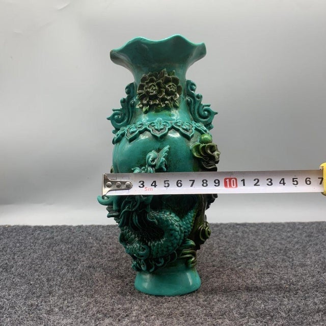 Art Deco Mid 20th Century Pair of Turquoise Glazed Dragon and Phoenix Vases, 8.7" H For Sale - Image 3 of 5