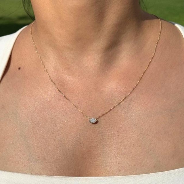 Impressionist Handcrafted Marquise-Cut Diamond Solitaire Pendant Necklace in 14k Yellow Gold For Sale - Image 3 of 15