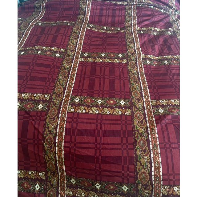 English Vintage Schumacher Burgandy "Paisley and Plaid" Screen Print Cotton Fabric. 5.5 Yards. For Sale - Image 3 of 5