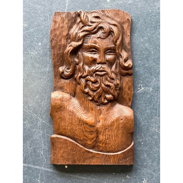 Vintage Boho Carved Wood Panel of Man For Sale In West Palm - Image 6 of 12