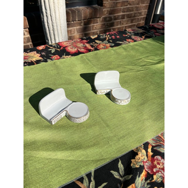 Mediterranean Pair of Vintage Greek Key Tea Cup Holders or Business Card Holders For Sale - Image 3 of 5