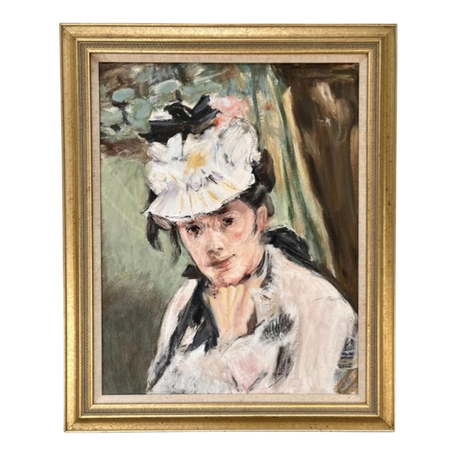 Mid-Century Portrait Painting Oil on Canvas After Edouard Manet For Sale