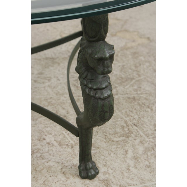 Round Iron & Glass Coffee Table W. Lion Heads For Sale - Image 11 of 14