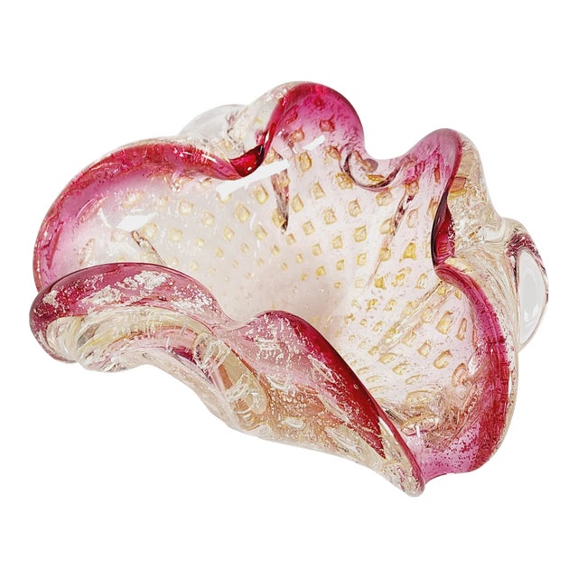 Vintage Murano Bullicante Art Glass Bowl For Sale