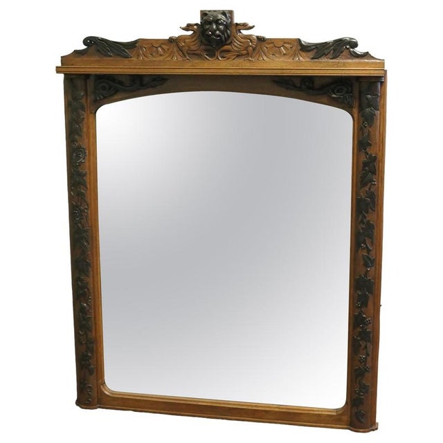 Wood Large Carved Oak Wall Mirror For Sale - Image 7 of 7