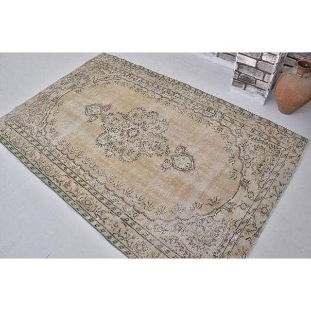 Tan Vintage Handwoven Oushak With Floral Medallion For Sale - Image 8 of 10