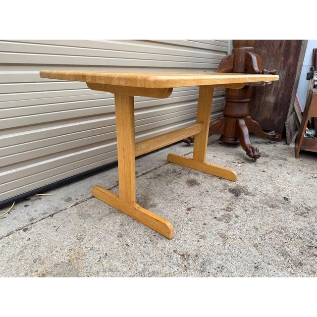 Vintage Farmhouse Style Trestle Base Butcher Block Kitchen Table. For Sale - Image 10 of 11