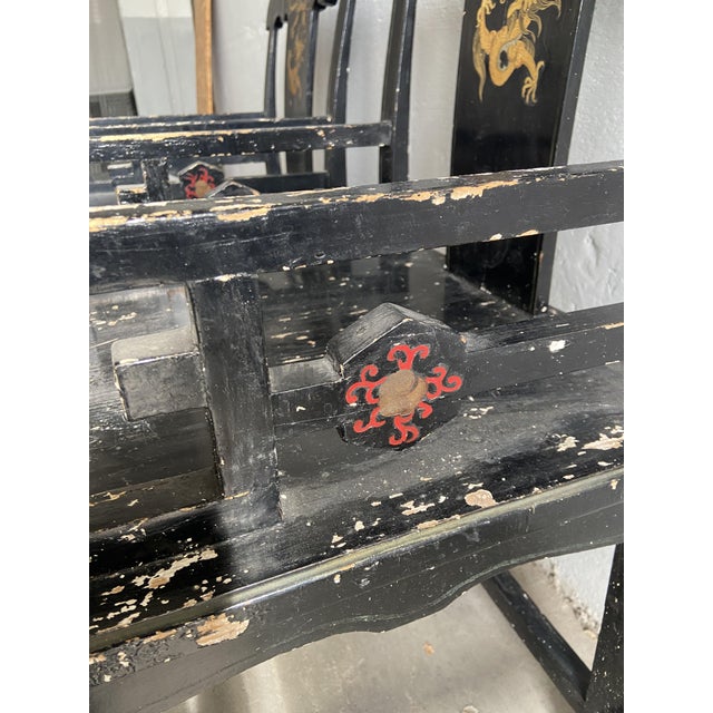 Wood Set of 19th Century Chinese Chairs in Lacquered Black Wood with Gilt Decoration, 1890s For Sale - Image 7 of 10