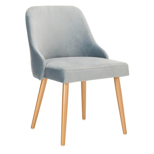 Upholstered Dining Chair in Slate Blue & Gold - a Pair For Sale - Image 4 of 10