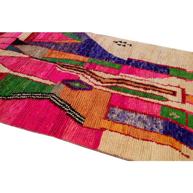 Vintage Berber Beni Ourain Moroccan Multicolor Abstract Design Wool Rug For Sale - Image 9 of 10