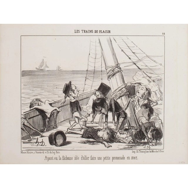 Une petite Promenade en Mer is a b/w lithograph (plate n.10) from the satirical print series “Les Trains de Plaisir”,...