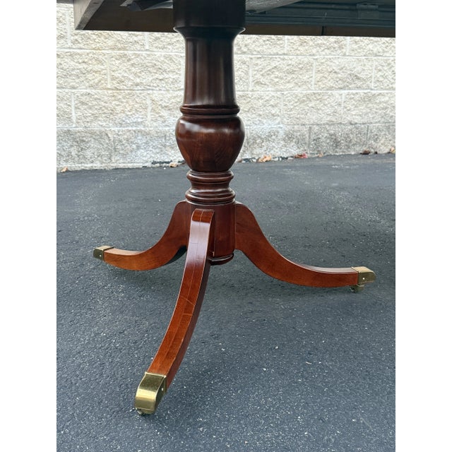 Wood Stanley Furniture Banded Cherry Regency Style Dining Table For Sale - Image 7 of 11