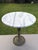 Hollywood Regency Vintage 17" Pierced Brass Side Table W/White & Grey Marble 15" Top For Sale - Image 3 of 7