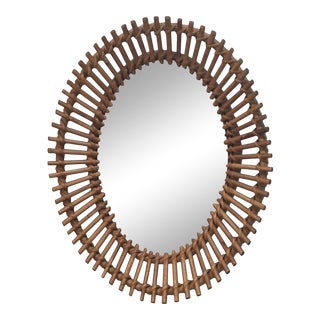 Audoux Minet, Interesting Oval Rattan Mirror, circa 1950 For Sale