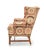 A 20th c. George III style wingback chair upholstered in an antique Kilim rug on casters. Wood frame is in good condition...