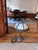Antique arts and crafts bronze and bent panel slag glass table lamp