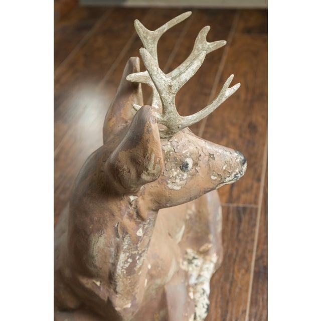 Sculpture Materials American 1950s Concrete Reclining Deer with Antlers and Weathered Appearance For Sale - Image 7 of 9